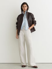 Reiss Neutral Carmen Petite Lyocell-Linen Wide-Leg Trousers - Image 1 of 5