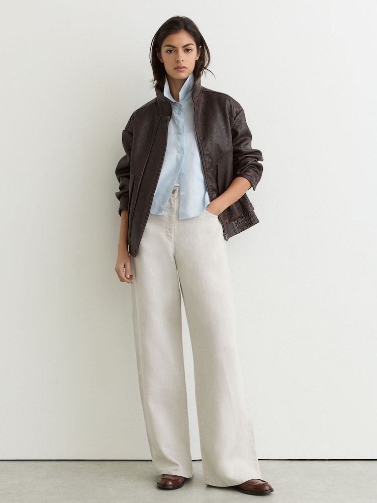 Reiss Neutral Carmen Petite Lyocell-Linen Wide-Leg Trousers - Image 1 of 5