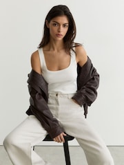 Reiss Neutral Carmen Petite Lyocell-Linen Wide-Leg Trousers - Image 3 of 5