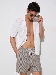 Reiss Brown/White Bay Seersucker Stripe Swim Shorts - Image 1 of 5