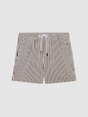 Reiss Brown/White Bay Seersucker Stripe Swim Shorts - Image 2 of 5