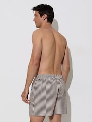 Reiss Brown/White Bay Seersucker Stripe Swim Shorts - Image 4 of 5