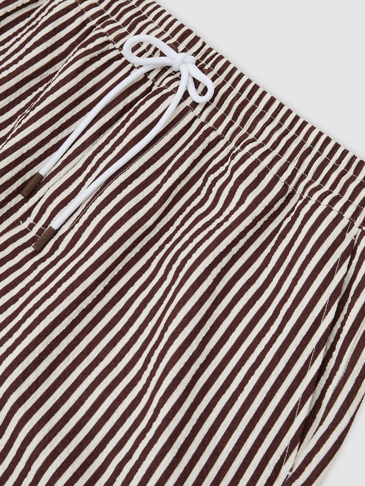 Reiss Brown/White Bay Seersucker Stripe Swim Shorts - Image 5 of 5 Reiss Brown/White Bay Seersucker Stripe Swim Shorts - Image 5 of 5