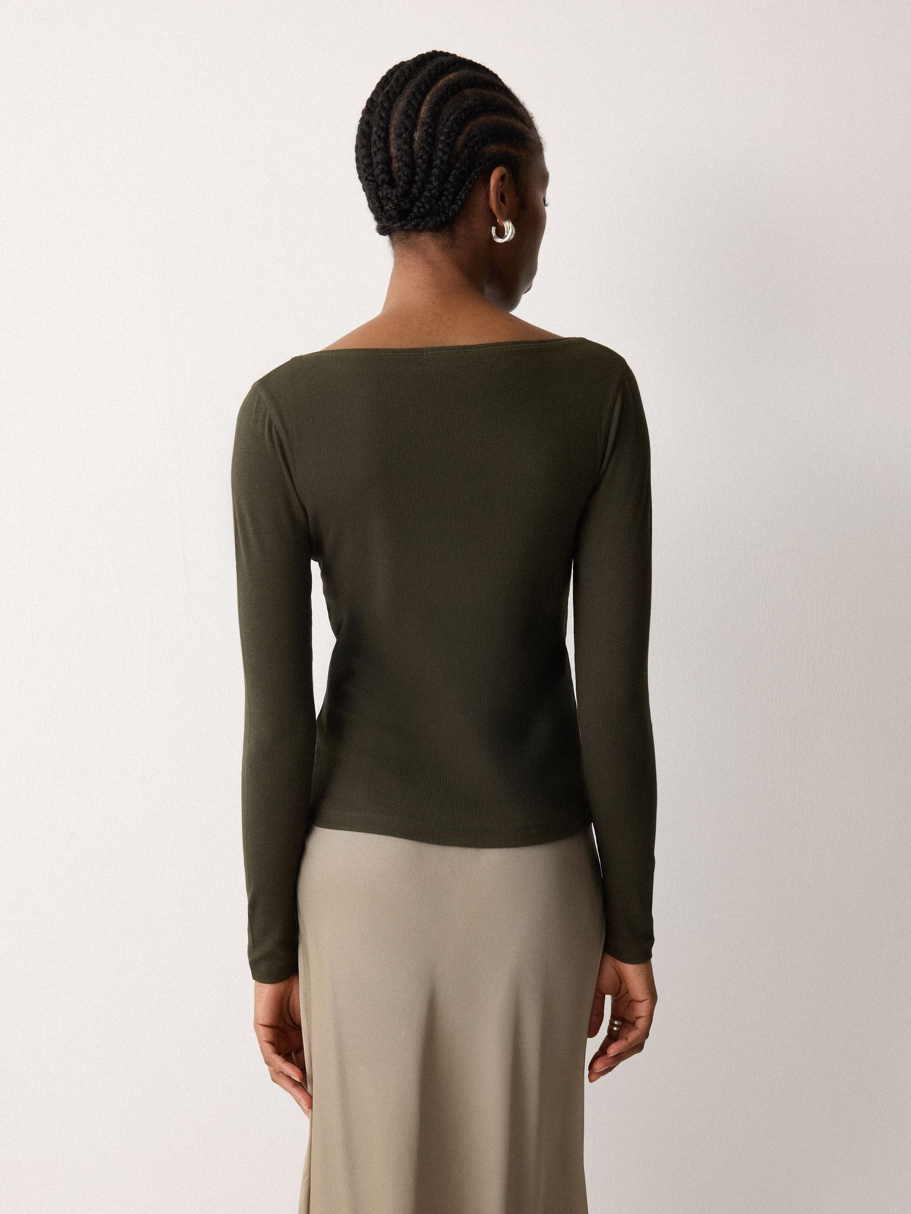 Buy Jigsaw Green Long Sleeve Cotton Rib Slash Neck T-Shirt from
