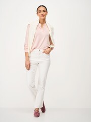 Crew Clothing Pink Frill-Neck Jersey Blouse - Image 3 of 5