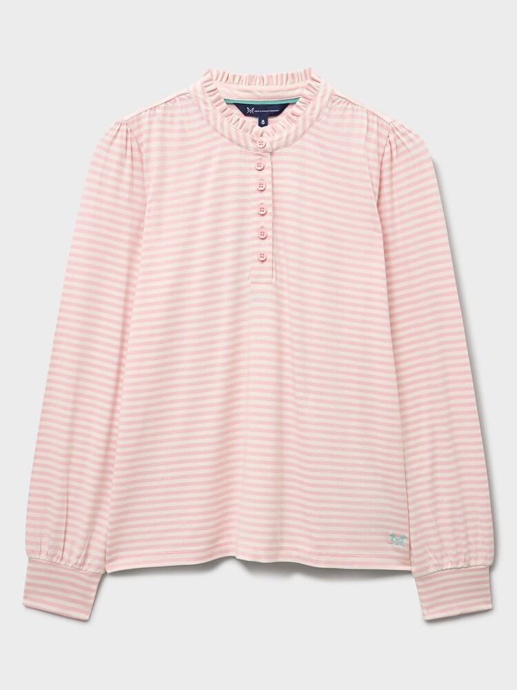 Crew Clothing Pink Frill-Neck Jersey Blouse - Image 5 of 5