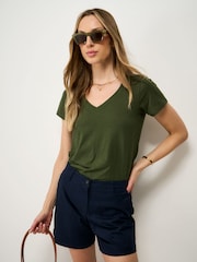 Crew Clothing Green Cotton-Slub Perfect V-Neck T-Shirt - Image 1 of 5