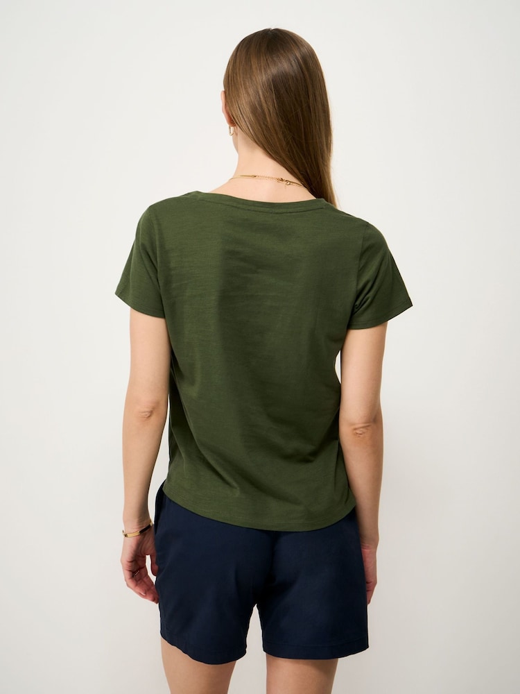 Crew Clothing Green Cotton-Slub Perfect V-Neck T-Shirt - Image 2 of 5