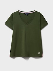 Crew Clothing Green Cotton-Slub Perfect V-Neck T-Shirt - Image 5 of 5