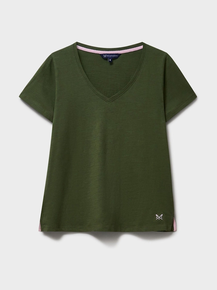 Crew Clothing Green Cotton-Slub Perfect V-Neck T-Shirt - Image 5 of 5