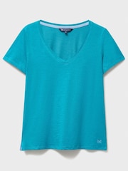 Crew Clothing Blue Cotton-Slub Perfect V-Neck T-Shirt - Image 5 of 5