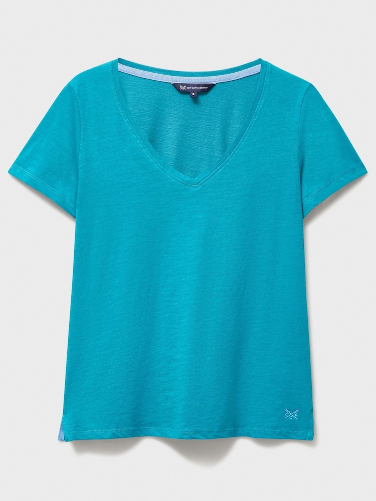 Crew Clothing Blue Cotton-Slub Perfect V-Neck T-Shirt - Image 5 of 5