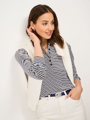 Crew Clothing Blue Frill-Neck Jersey Blouse - Image 1 of 5