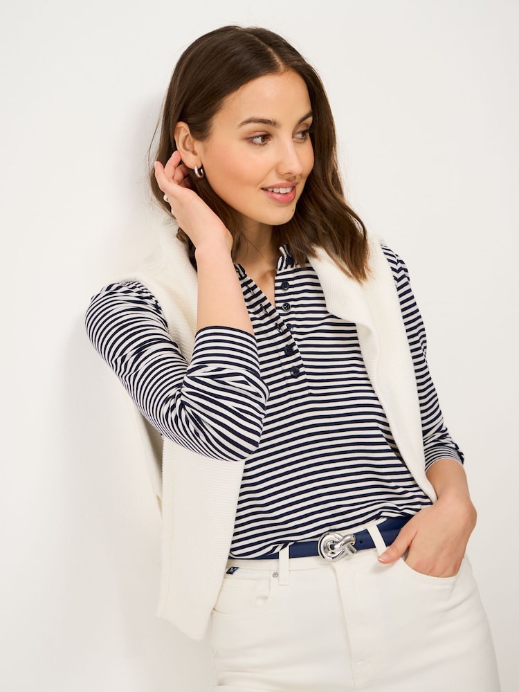 Crew Clothing Blue Frill-Neck Jersey Blouse - Image 1 of 5