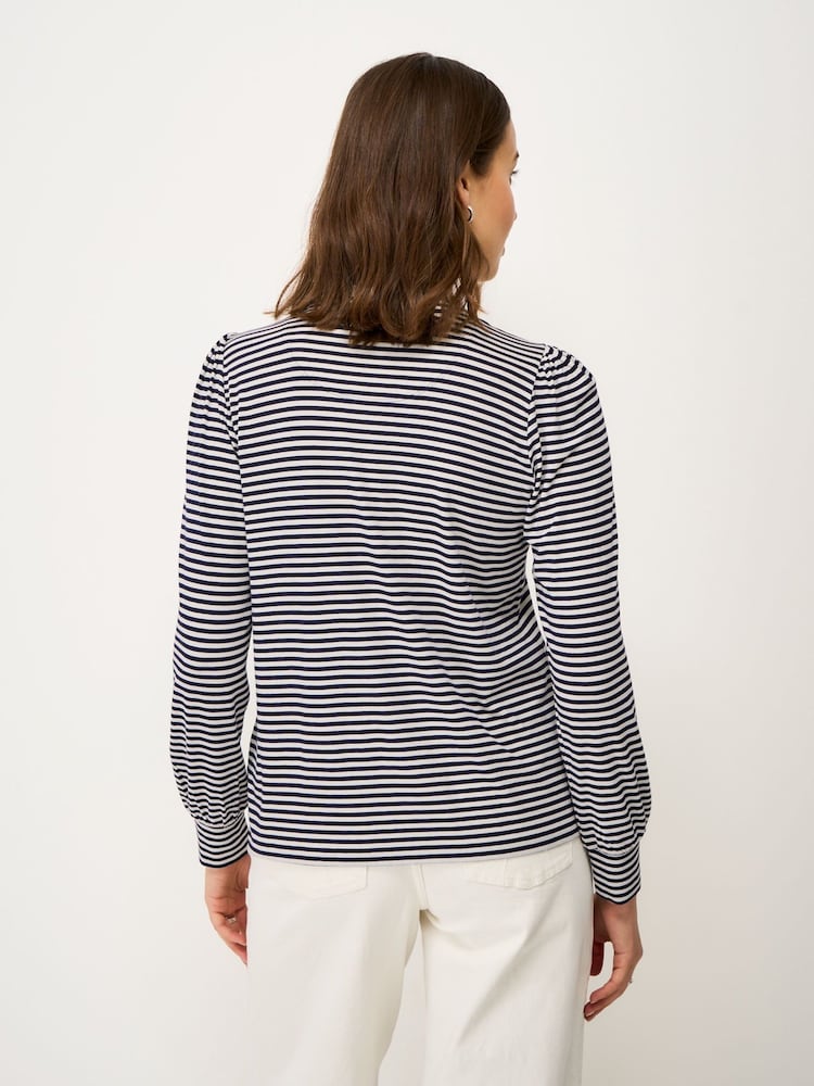 Crew Clothing Blue Frill-Neck Jersey Blouse - Image 2 of 5