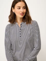 Crew Clothing Blue Frill-Neck Jersey Blouse - Image 3 of 5