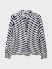 Crew Clothing Blue Frill-Neck Jersey Blouse - Image 5 of 5