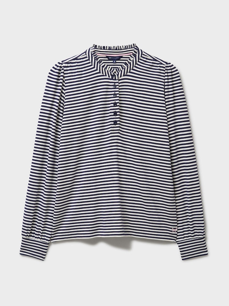 Crew Clothing Blue Frill-Neck Jersey Blouse - Image 5 of 5