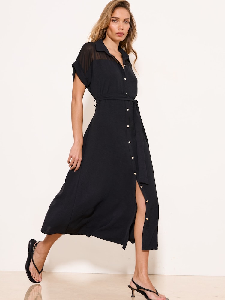 Lipsy Black Mesh Shirt Dress - Image 1 of 4