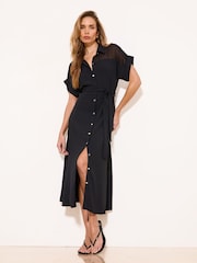 Lipsy Black Mesh Shirt Dress - Image 3 of 4