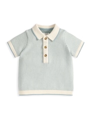 Mamas & Papas White Jacquard Knitted Polo Shirt - Image 2 of 2