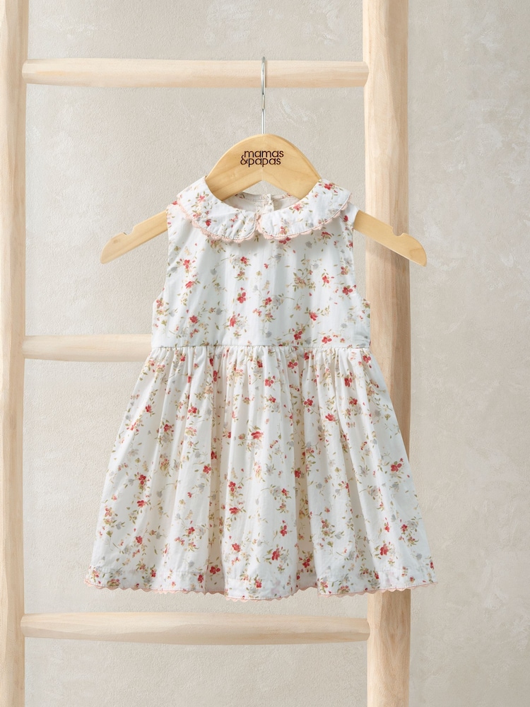 Mamas & Papas Cream Floral Print Poplin Dress - Image 1 of 2
