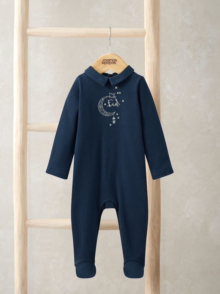 Mamas & Papas Blue My First Eid Collar Sleepsuit - Image 1 of 2