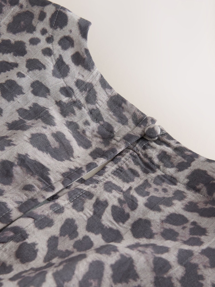 Grey Animal Print Soft Peplum Short Sleeve Top - Image 9 of 9