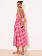 Lipsy Red/Pink Check Print Strappy Shirred Midi Dress - Image 5 of 5