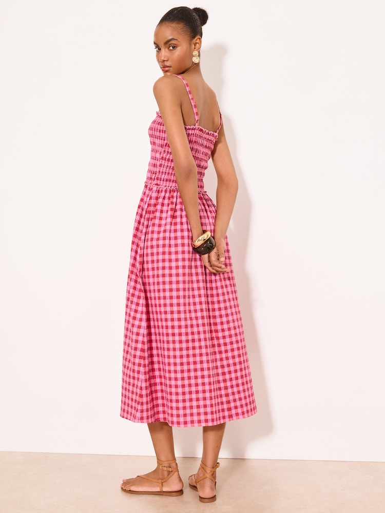 Lipsy Red/Pink Check Print Strappy Shirred Midi Dress - Image 5 of 5 Lipsy Red/Pink Check Print Strappy Shirred Midi Dress - Image 5 of 5
