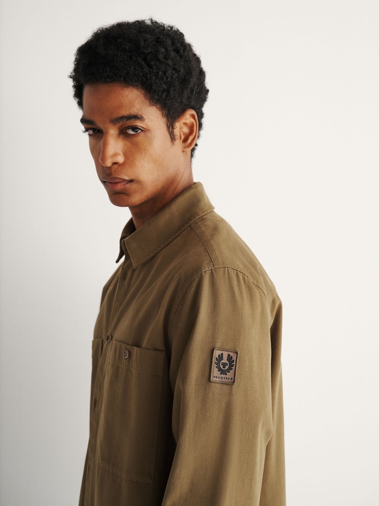Belstaff Green Outpost Cotton Herringbone Shirt - Image 7 of 7