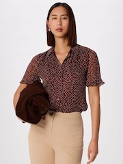 Whistles Brown Polka Dot Sheer Sleeve Shirt - Image 1 of 6