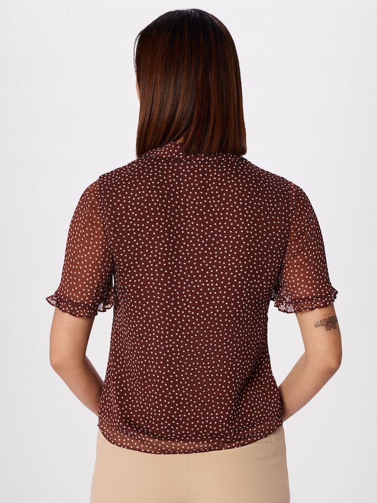 Whistles Brown Polka Dot Sheer Sleeve Shirt - Image 2 of 6