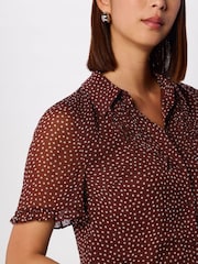 Whistles Brown Polka Dot Sheer Sleeve Shirt - Image 4 of 6