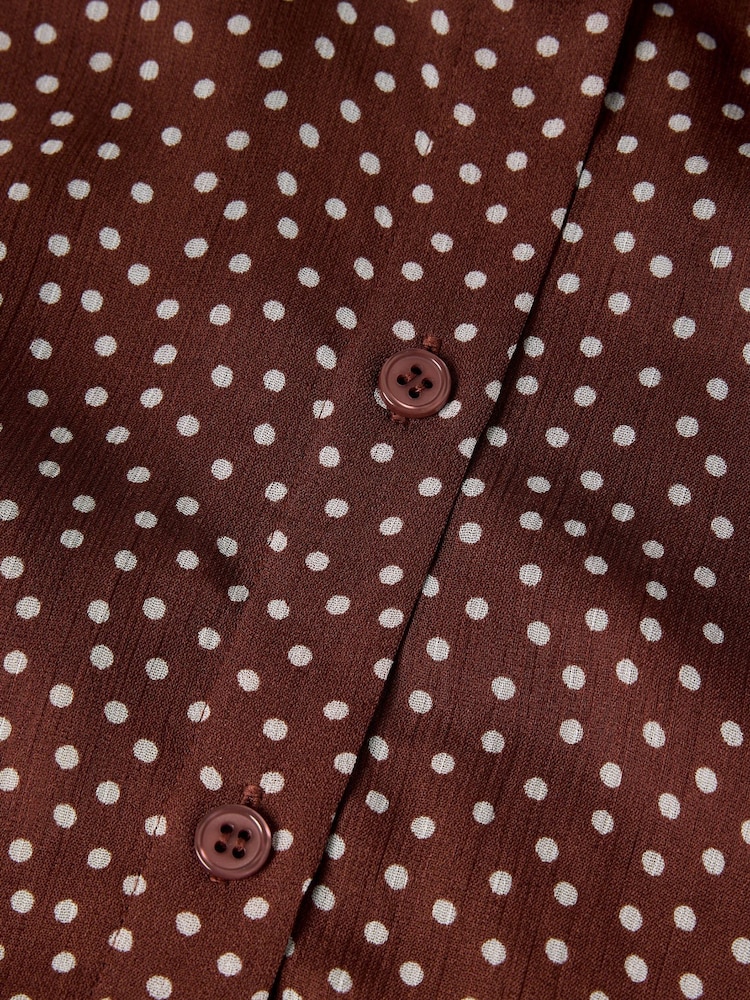 Whistles Brown Polka Dot Sheer Sleeve Shirt - Image 6 of 6