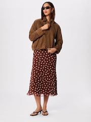 Whistles Brown Petite Polka Dot Print Midi Dress - Image 3 of 6
