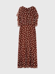 Whistles Brown Petite Polka Dot Print Midi Dress - Image 5 of 6