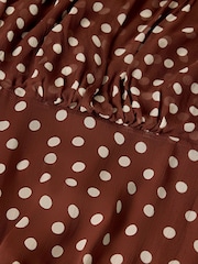 Whistles Brown Petite Polka Dot Print Midi Dress - Image 6 of 6