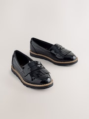 Black Patent Narrow Fit (E) Fringe Loafer School Shoes - Image 1 of 5