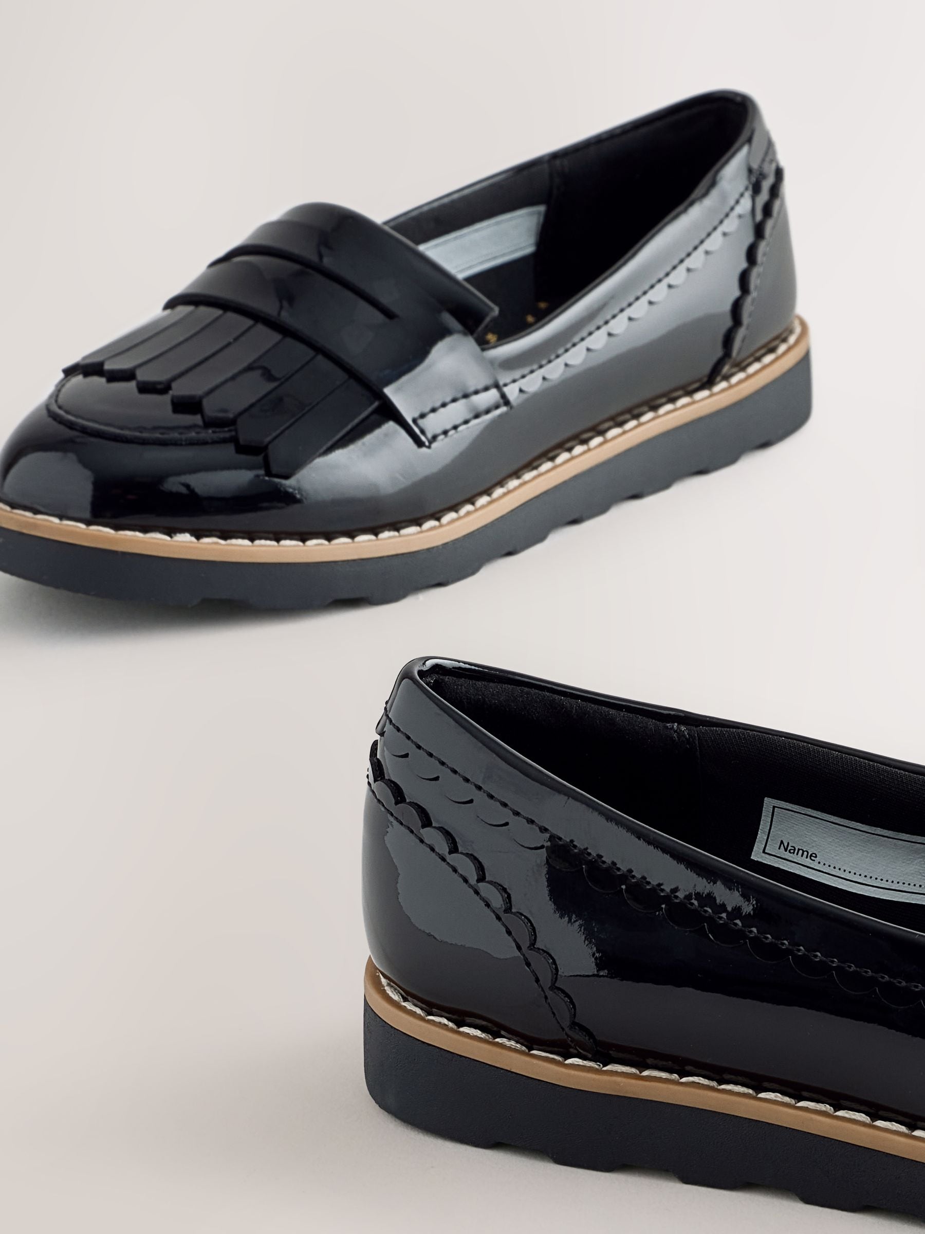 Buy Black Patent Narrow Fit (E) Fringe Loafer School Shoes from