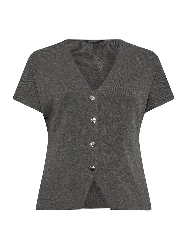 Gri - Yours Curve Limited Double Button Knitted Blouse - Imaginea 6 din 6