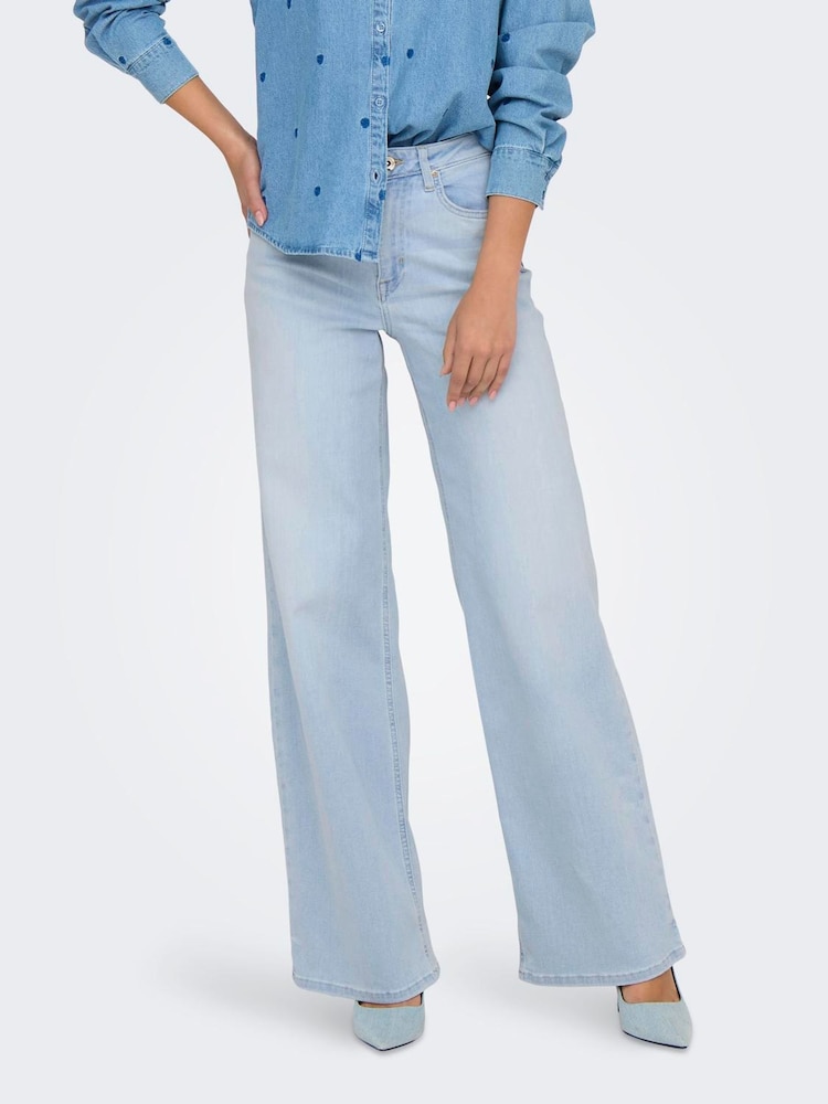 ONLY Blue High Waist Wide Leg Jeans With Super Stretch - Image 1 of 6 ONLY Blue High Waist Wide Leg Jeans With Super Stretch - Image 1 of 6