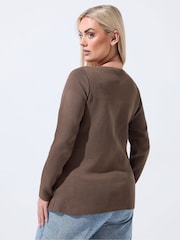 Yours Curve Brown Limited Long Sleeve Button Knitted Top - Image 3 of 5