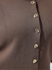 Yours Curve Brown Limited Long Sleeve Button Knitted Top - Image 4 of 5