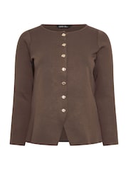 Yours Curve Brown Limited Long Sleeve Button Knitted Top - Image 5 of 5
