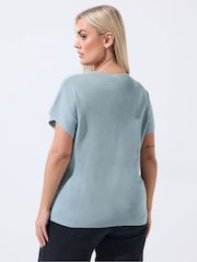 Albastru - Yours Curve Limited Double Button Knitted Blouse - Imaginea 3 din 5