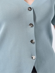 Albastru - Yours Curve Limited Double Button Knitted Blouse - Imaginea 4 din 5