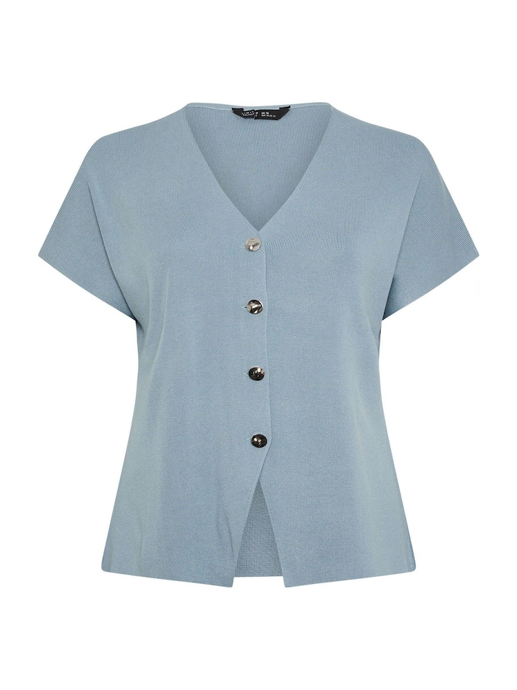 Albastru - Yours Curve Limited Double Button Knitted Blouse - Imaginea 5 din 5