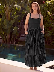 Yours Curve Black Metallic Crinkle Maxi Beach Skirt - Image 2 of 3
