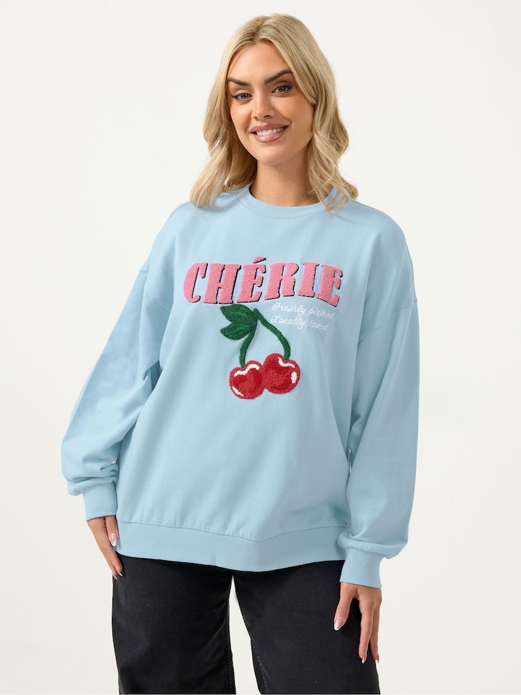 Yours Curve Blue Cherie Sweatshirt - Image 1 of 5